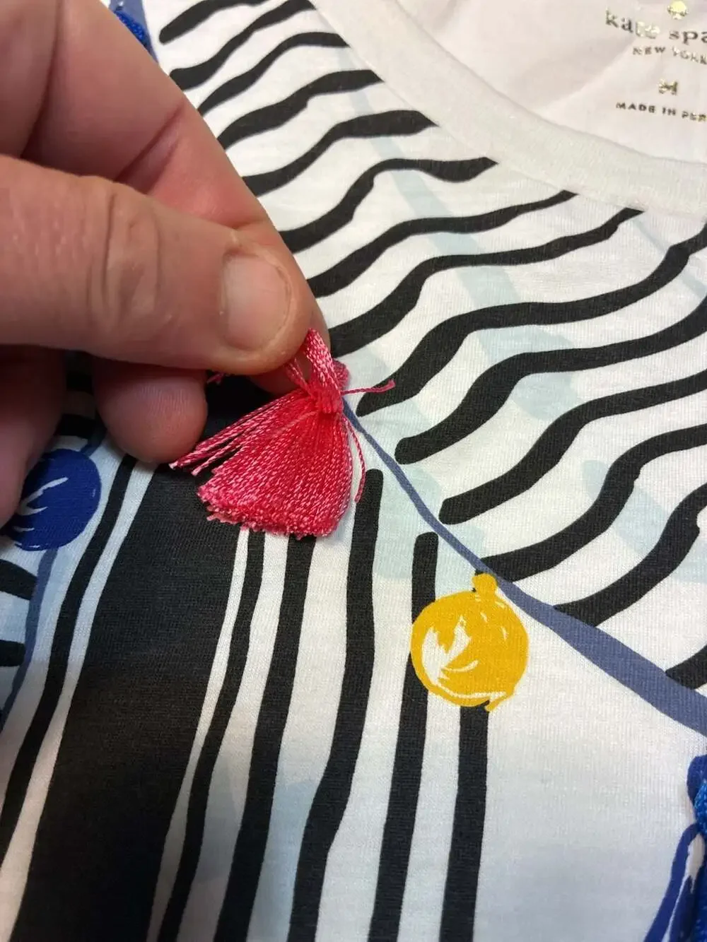 Kate Spade Broome Street T-Shirt with Scarf Print and Tassel Embellishments
